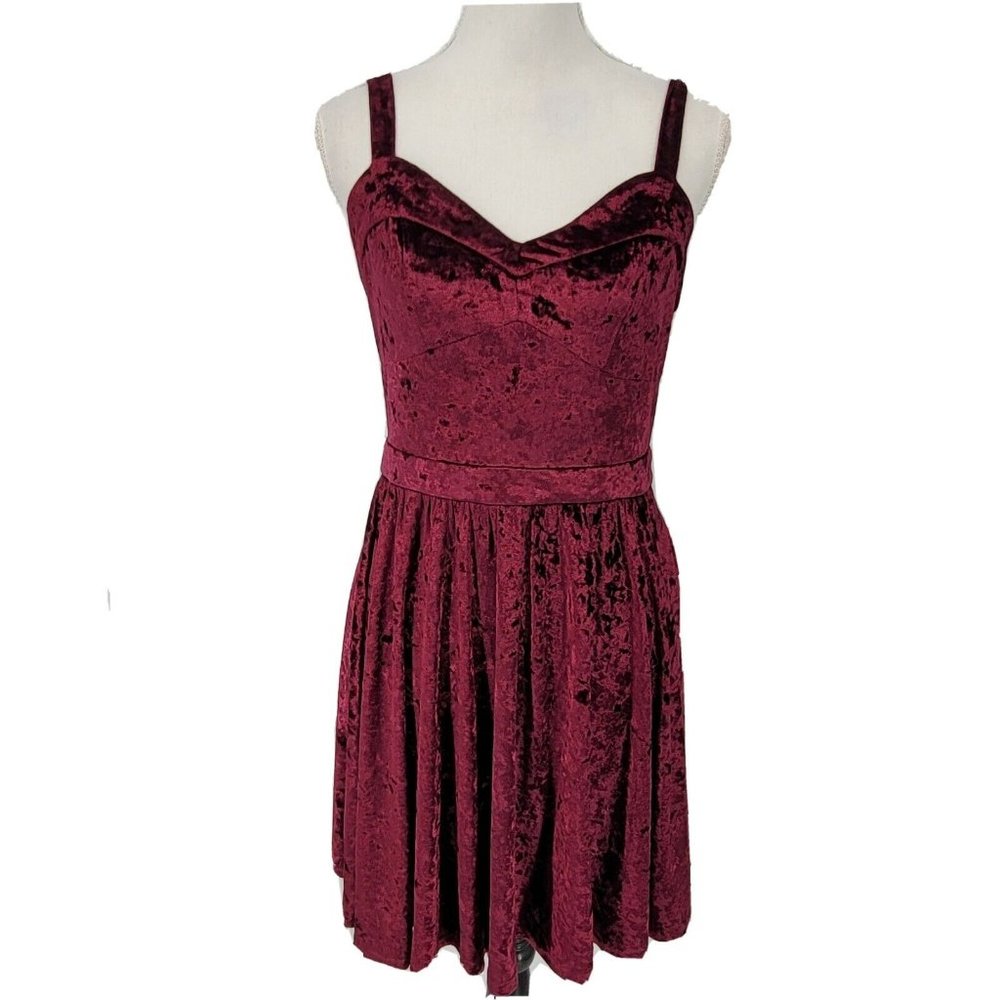 Loveriche Burgundy Velvet A-line Mini Dress Sleeveless Women's Small